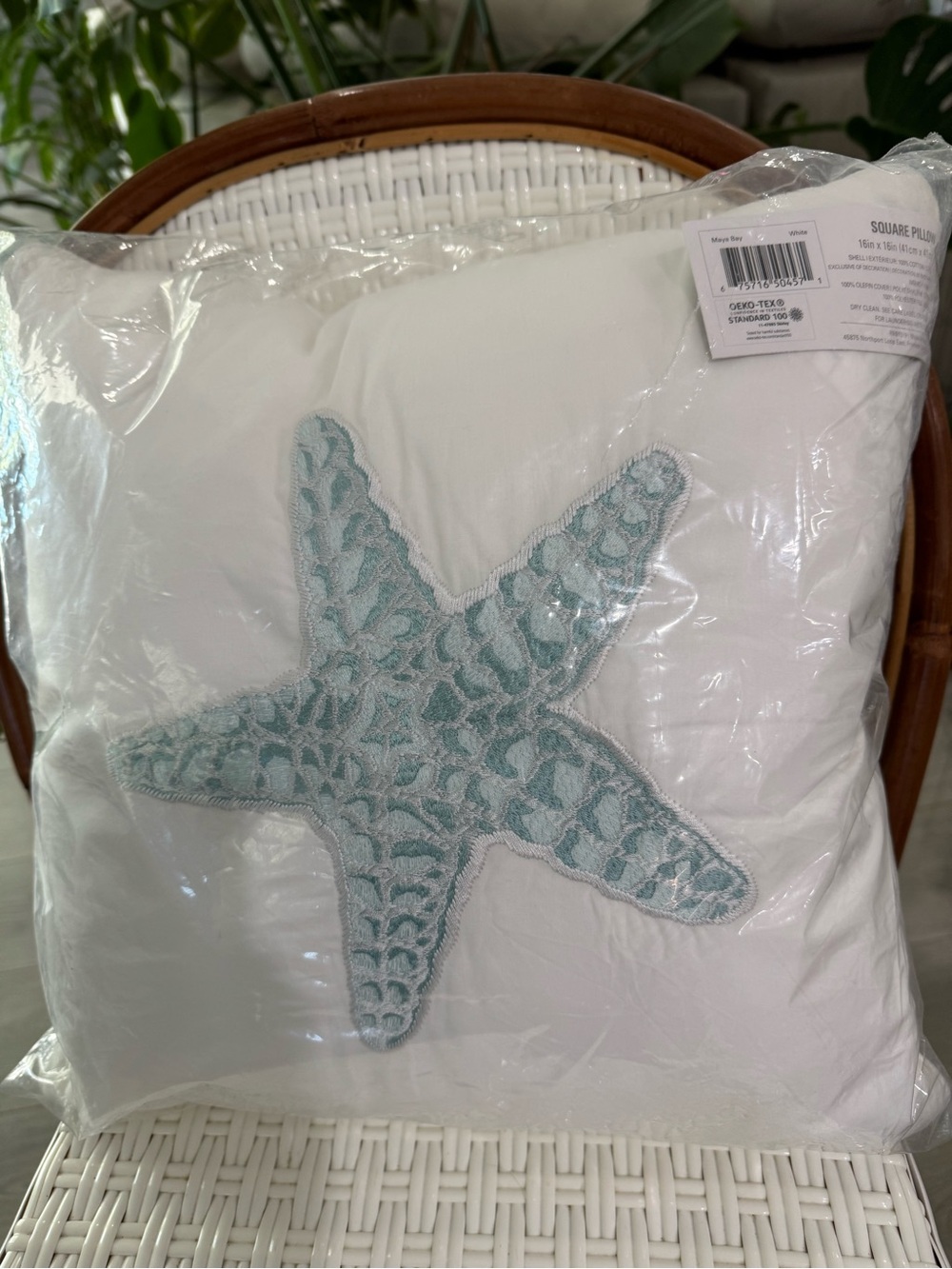 Harbor House Maya Bay Coastal Starfish Embroidered Decorative Pillow 16 x 16 NWT